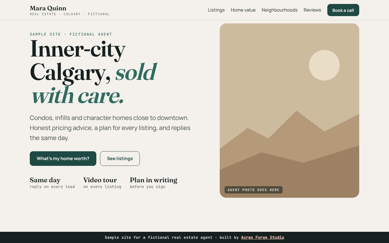 Mara Quinn, Realtor sample site, home screen