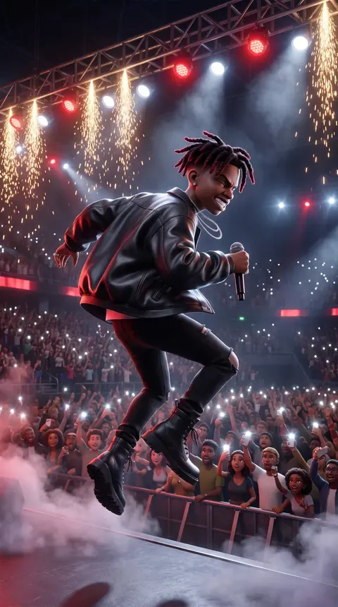 Illustration: the same artist performing on an arena stage