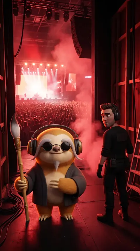 Illustration: Auren side-stage with headphones and sunglasses